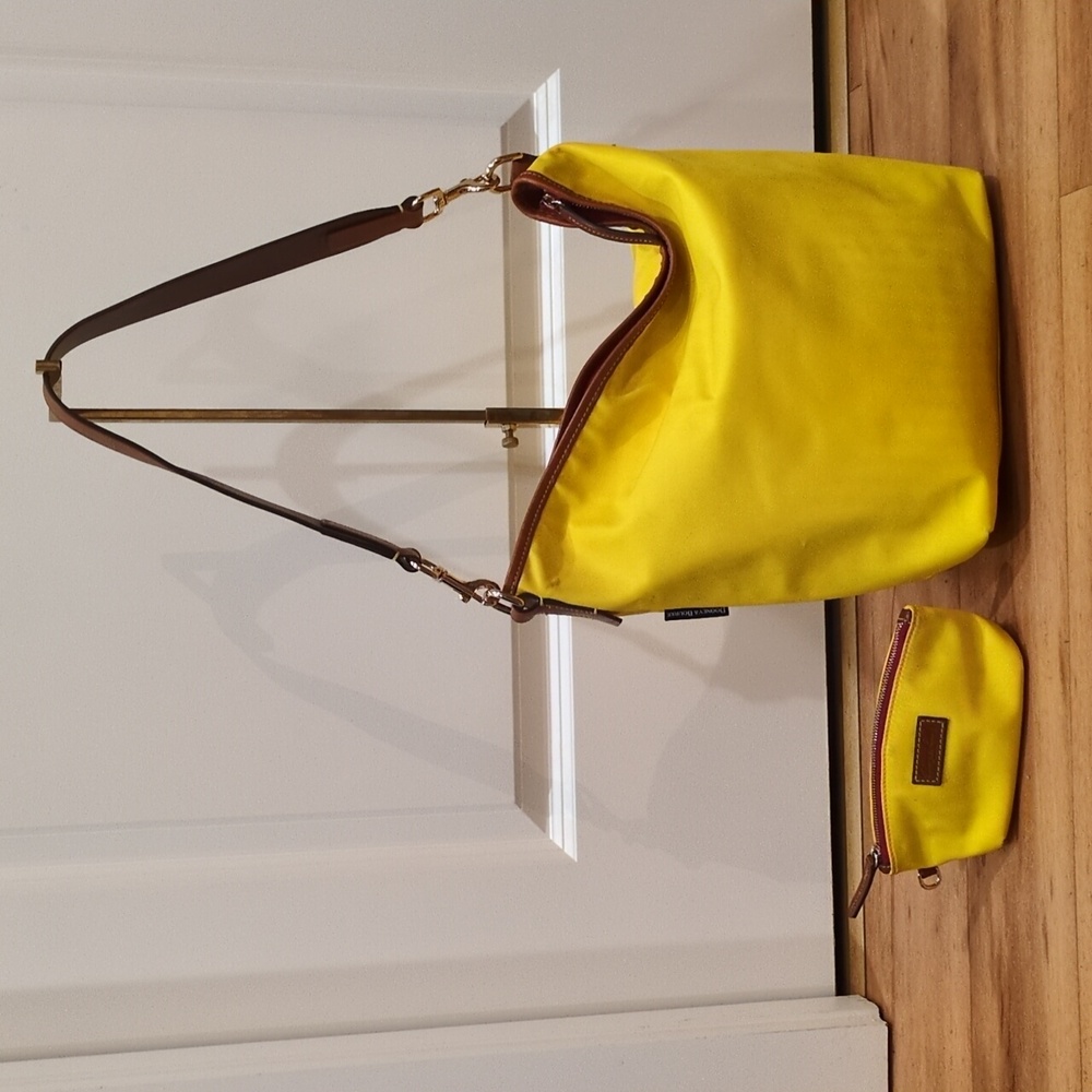 Dooney & Bourke EUC Yellow Nylon Wayfarer Hobo Purse W/ Matching Coin Pouch Bag - Picture 2 of 16
